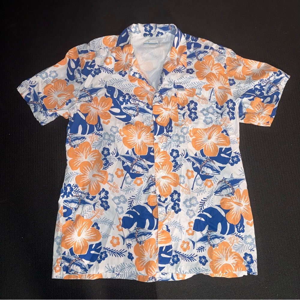 Columbia PFG Vented Hawaiian Floral Button Up Short Sleeve Shirt, Size Large